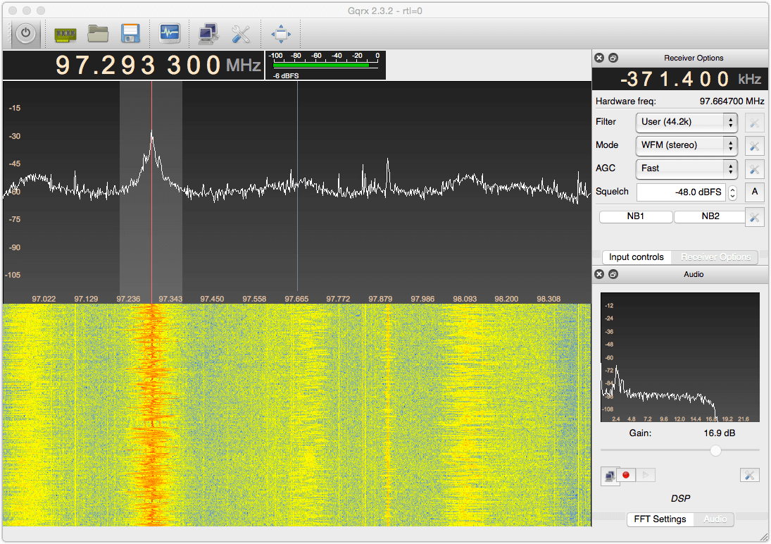 Screenshot of GQRX tuned to BBC Radio 1