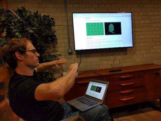 Chris P explaining his magic eye solving software