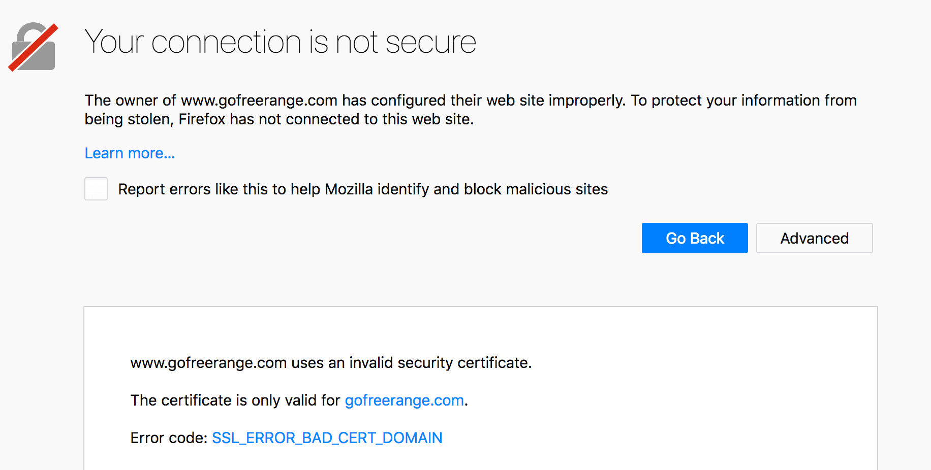 SSL error in Firefox