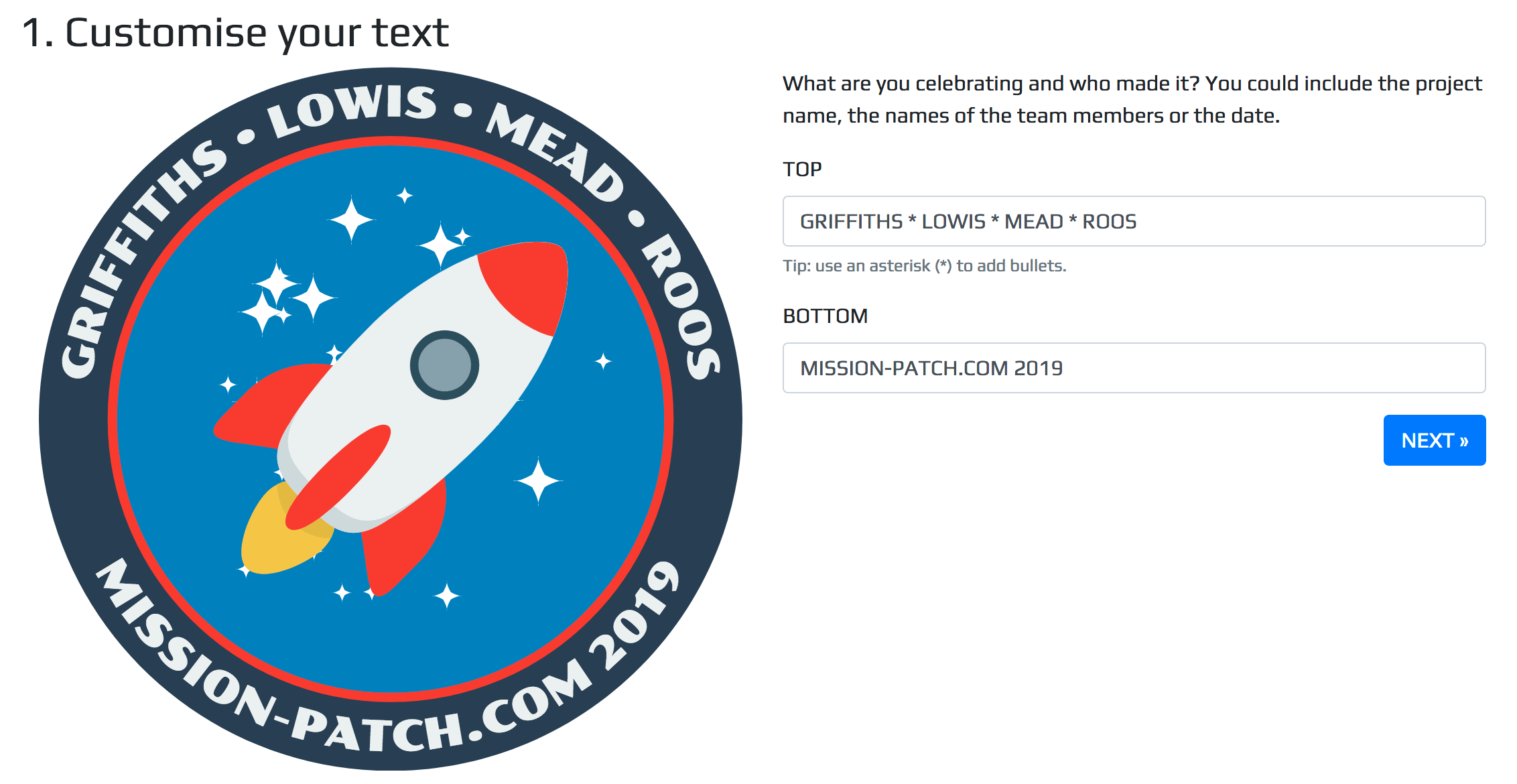 A screenshot of the Mission Patch designer