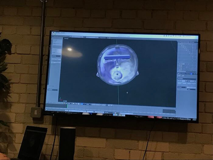 A Makie doll's head in 3D modelling program Blender