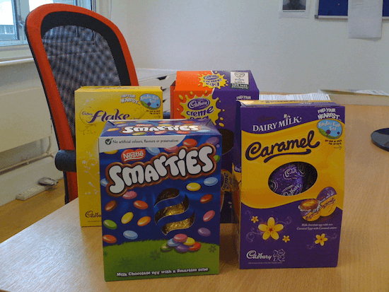 Easter eggs on desk