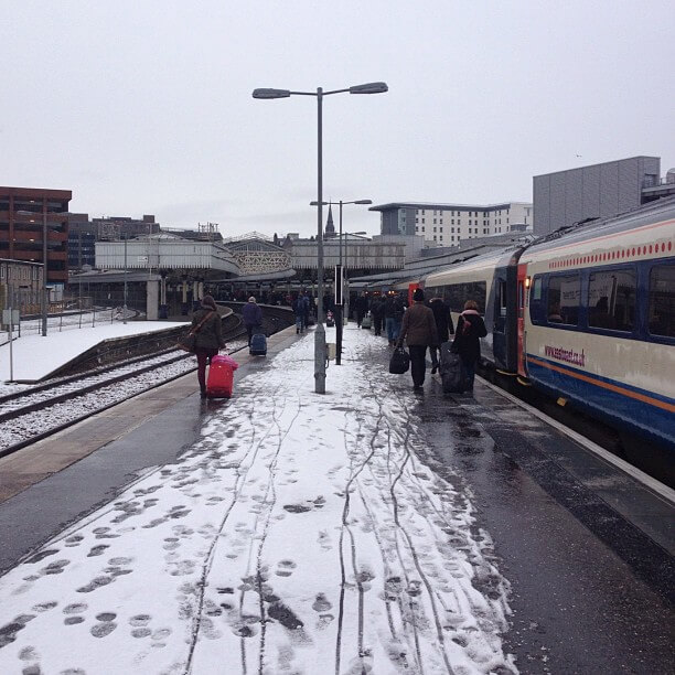Snowy aberdeen station platform